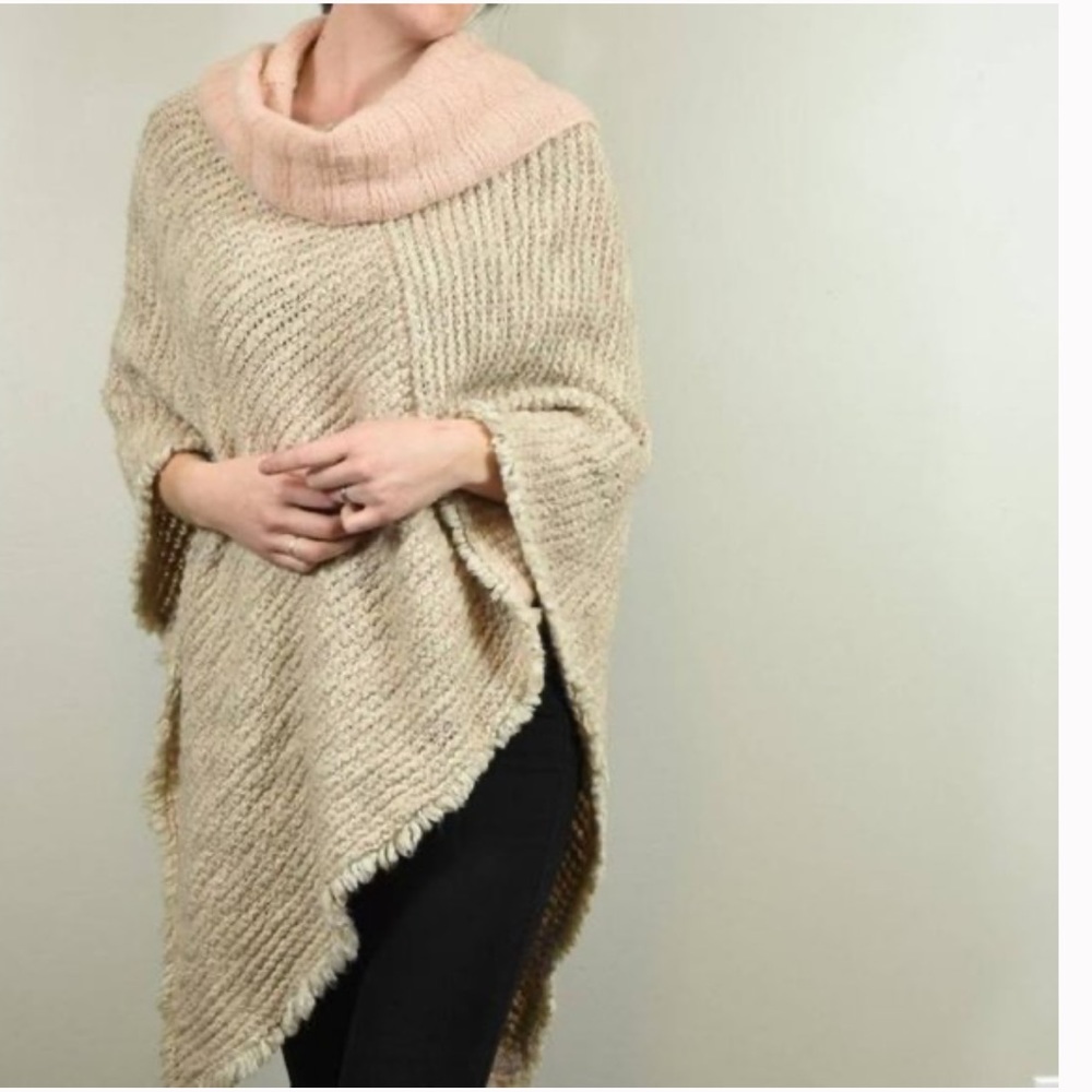 Cocogio women’s poncho Alpaca Wool‎ Mohair blend Cowl neck fringe OS